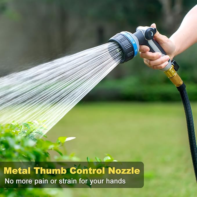 FANHAO Metal Thumb Control Water Hose Nozzle Heavy Duty, 10 Spray Patterns | Rustproof Leak Proof, Comfortable Non-Slip Handle, High Pressure Garden Nozzle for Watering Plants, Car & Pet Washing, Blue