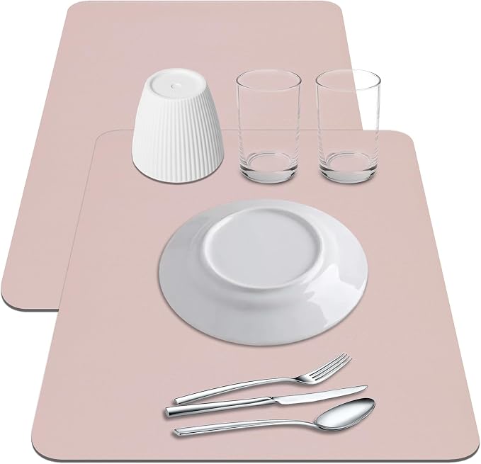2-Pack Coffee Bar Mats Set for Countertop, 12" x 19” Super Absorbent Dish Drying Mat, Kitchen Counter Mat Fits Under Coffee Maker or Machine, Pink Kitchen Accessories for Dish Drying Rack