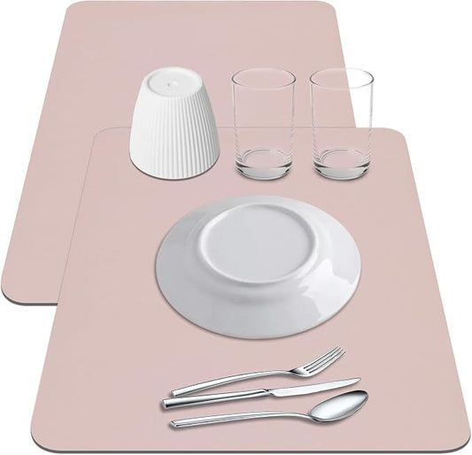 2-Pack Coffee Bar Mats Set for Countertop, 12" x 19” Super Absorbent Dish Drying Mat, Kitchen Counter Mat Fits Under Coffee Maker or Machine, Pink Kitchen Accessories for Dish Drying Rack