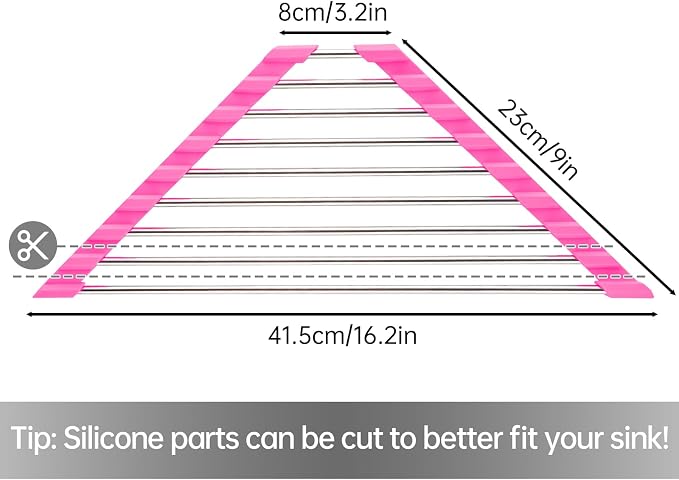 Tomorotec Triangle Roll-Up Dish Drying Rack for Sink Corner - Small, Foldable, Stainless Steel, Multipurpose Kitchen Drainer Caddy, Trivet, Rustproof Organizer, Storage Shelf (Rose)