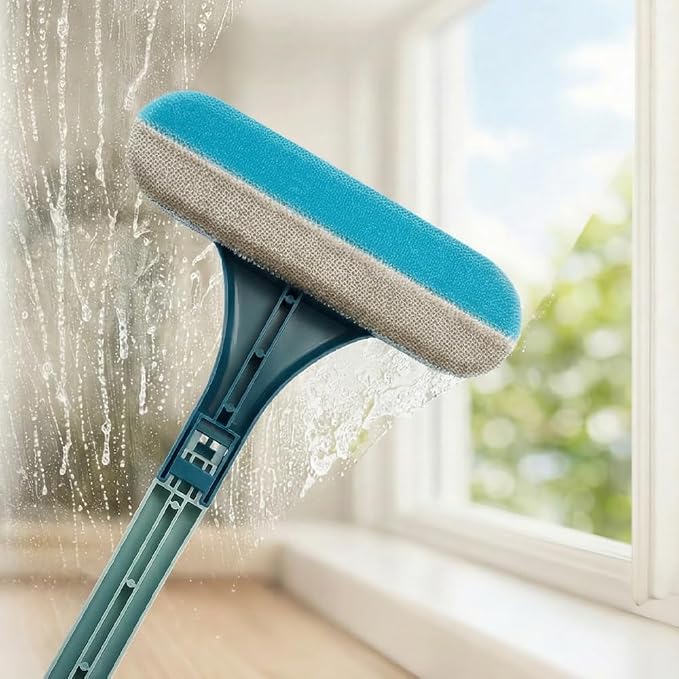 Window Screen Cleaning Brush,2 in 1 Window Screen Cleaner Tool with Squeegee,Mesh Screen Cleaner,Multi-Purpose Cleaning Brush for Patio, Door, Porch Screens (2 Blue)
