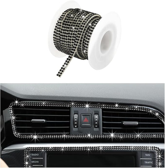 Ohleats Bling Car Trim Self Adhesive, 16.4 Ft Auto Interior Exterior Crystal Rhinestone Decoration Strip Decal, Glitter Trim Strips Line Molding for Dashboard, Car Accessories (Black)