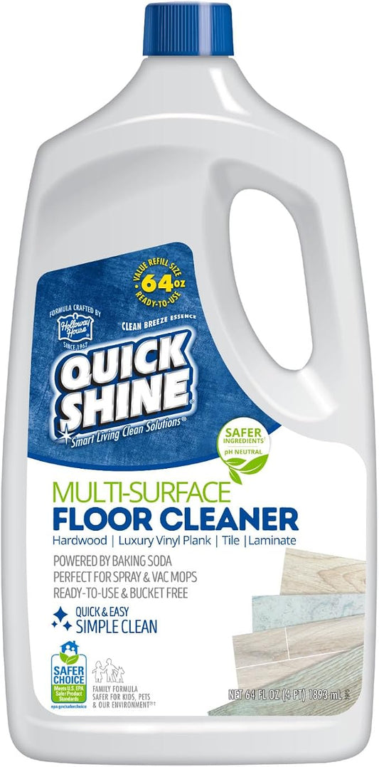 Quick Shine Multi Surface Floor Cleaner 64oz, Ready to Use-Streak Free-No Rinse, Use on Hardwood, Laminate, Luxury Vinyl Plank & Stone, Use in Spray Mops & Vac Mops, Safer Choice Cleaner