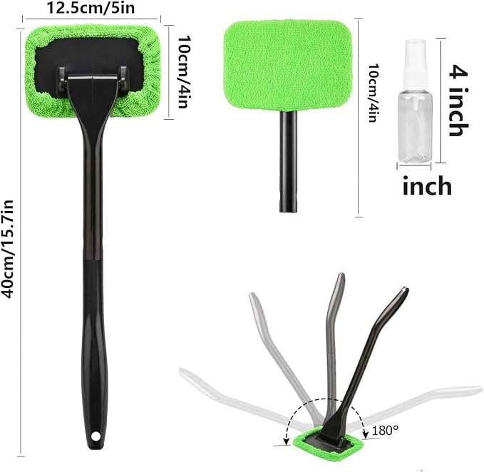 desin Car Windshield Cleaning Tool, Windshield Cleaner with 5 Washable and Reusable Microfiber Pads and Extendable Handle, for Auto Glass Wiper (Green)