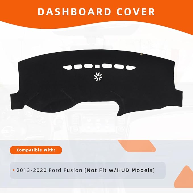 Dashboard Cover Dash Mat Fit for Fo-rd Fusion 2020-2013 (Without HUD Models),Car Dash Board Mat Anti-Glare Carpet,Non-Slip Pad Sunshield Protector (Black)
