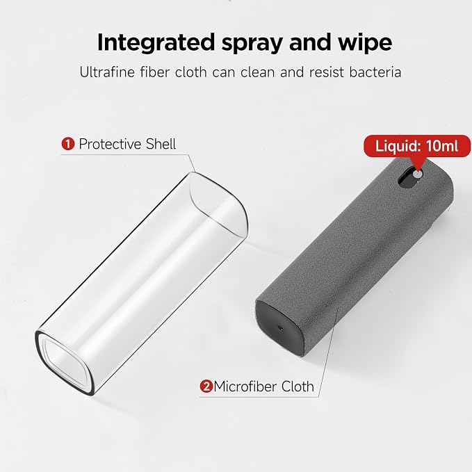 YYTT Touchscreen Screen Cleaner Spray for Phones & Car Touchscreens, (Gray) | Protective Case, Two-in-One Spray & Microfiber Cloth, Streak-Free Finish, Ideal for Phone, Laptop, MacBook & Car Touchscreens