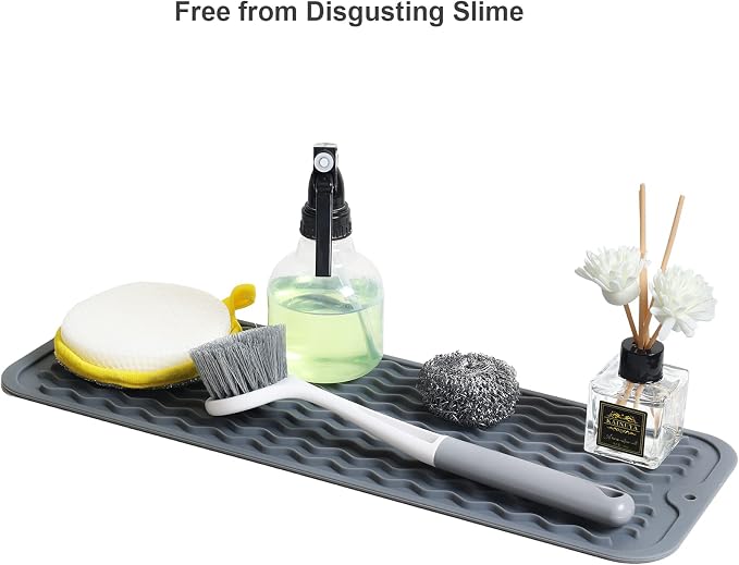 ZLR 2 Pcs Small Dish Drying Mat (6" x 17" / 153 x 433mm) - Narrow Silicone Drainer for Kitchen Counter, Apartment & RV - Compact Sponge Holder & Sink Caddy Tray, Non-Slip Food-Grade (Dark Gray)