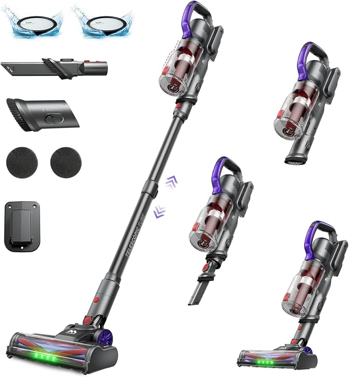 AlloyMove Cordless Vacuum Cleaner 45KPA, Up to 60mins Runtime Lightweight Powerful Suction Vacuum Cleaners for Home, 3 Suction Modes, Rechargeable Stick Vacuum for All Floor/Carpet/Pet Hair/Car, A03