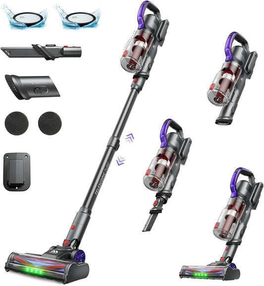 AlloyMove Cordless Vacuum Cleaner 45KPA, Up to 60mins Runtime Lightweight Powerful Suction Vacuum Cleaners for Home, 3 Suction Modes, Rechargeable Stick Vacuum for All Floor/Carpet/Pet Hair/Car, A03