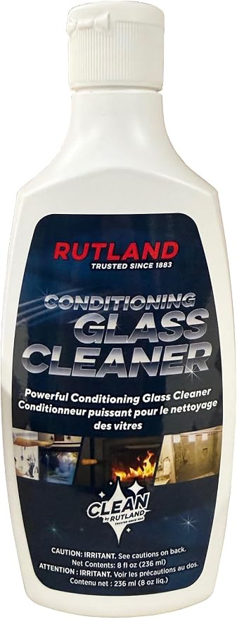 Rutland Hearth and Grill Conditioning Glass Cleaner, USA-Made Fireplace and Wood Stove High Temperature Glass & Stovetop Cleaner, RTV Silicone Layering Formula, 8 Oz