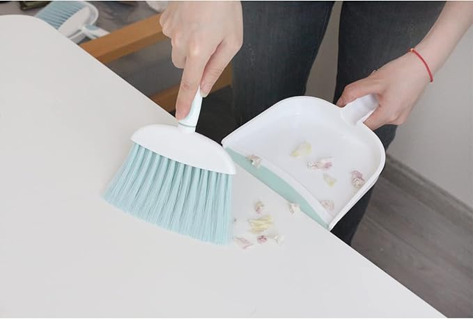 Mini Broom and Dustpan Set-Mini Whisk Set for Desk, Housekeeping, Office, Kitchen, Pet Nest, etc.,Daily Cleaning Necessity Plastic Mini Dustpan Set (Light Green)