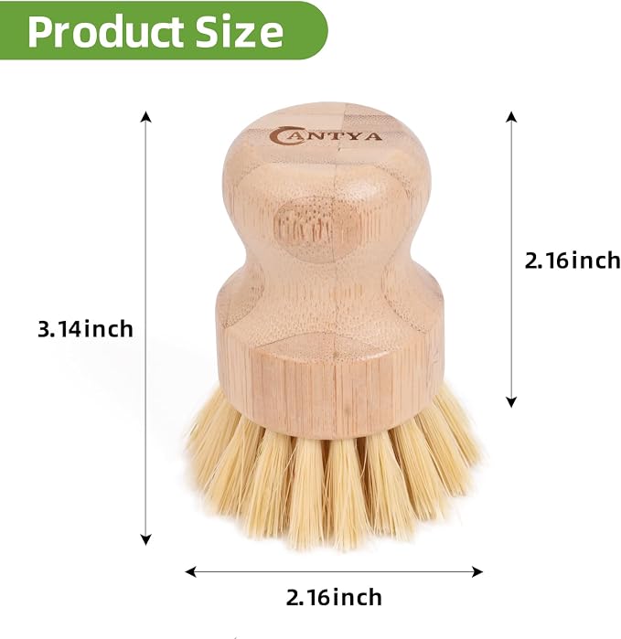 6 Packs Bamboo Scrub Brush - Soft Bristle Natural Dish Brush Compostable Bamboo Dish Scrubber for Dishes Pans Grills and Stoves