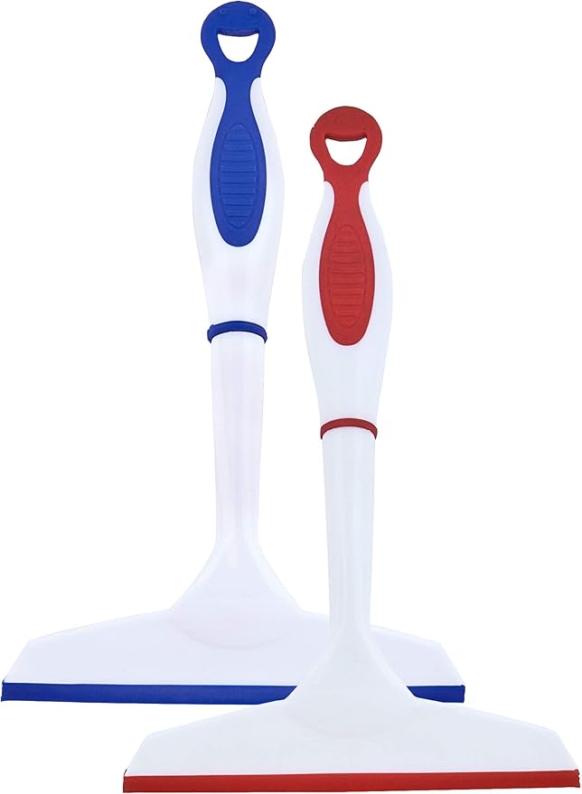 Superio Rubber Squeegee, 2 Pack, Streak Free All Purpose Window Squeegee, Comfort Grip Handle and Hanging Hook (Blue- Red, 6 Inch- 2 Pack)
