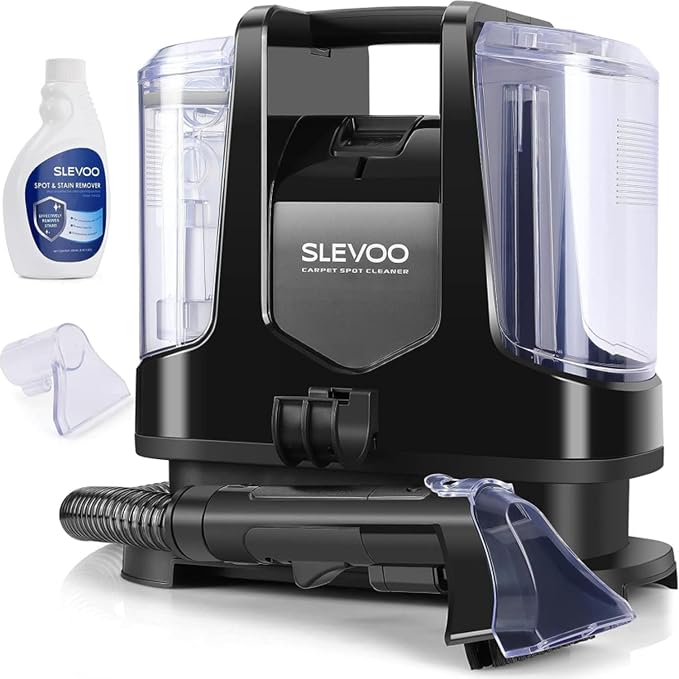 Slevoo 400W 18Kpa Carpet Cleaner Machine with 1 Bottle Cleaning Solutions | Strong Suction Upholstery Spot Cleaner for Pet Accidents Car Interiors Rugs Furniture, Dual 40oz Tanks, 16.4ft Cord