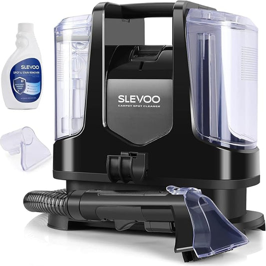 Slevoo 400W 18Kpa Carpet Cleaner Machine with 1 Bottle Cleaning Solutions | Strong Suction Upholstery Spot Cleaner for Pet Accidents Car Interiors Rugs Furniture, Dual 40oz Tanks, 16.4ft Cord
