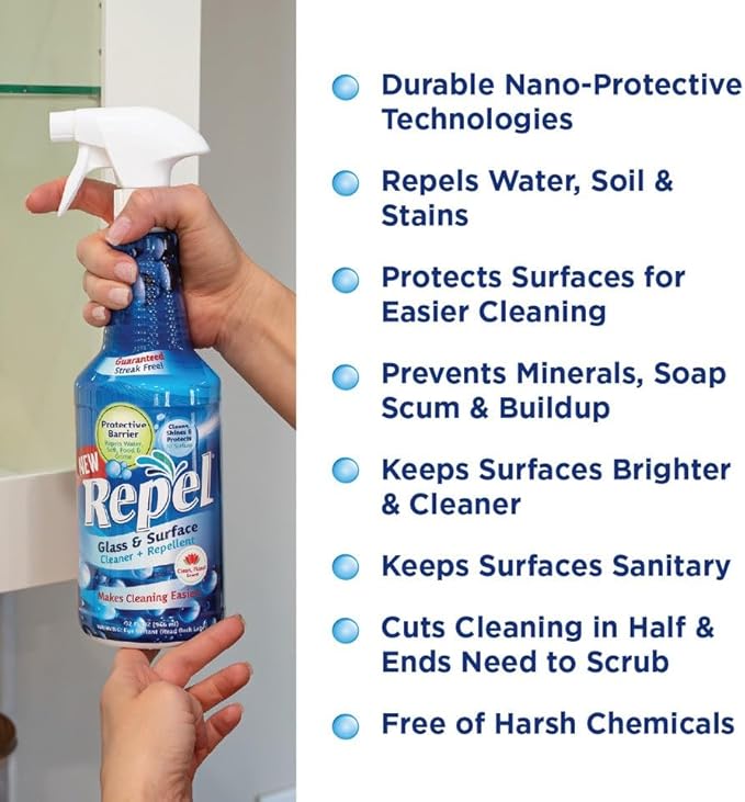 Clean-X REPEL Glass & Surface Cleaner 32 fl. oz. - Cleans & Repels water spots and dirt on glass, mirror, tile and multi surface by UNELKO (3)