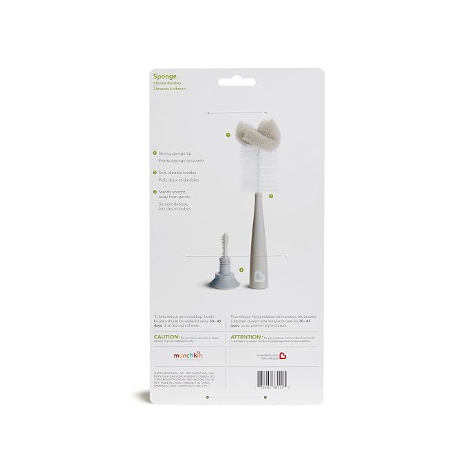 Munchkin Sponge Bottle Brush, Grey/Sage, 2 Count (Pack of 1)