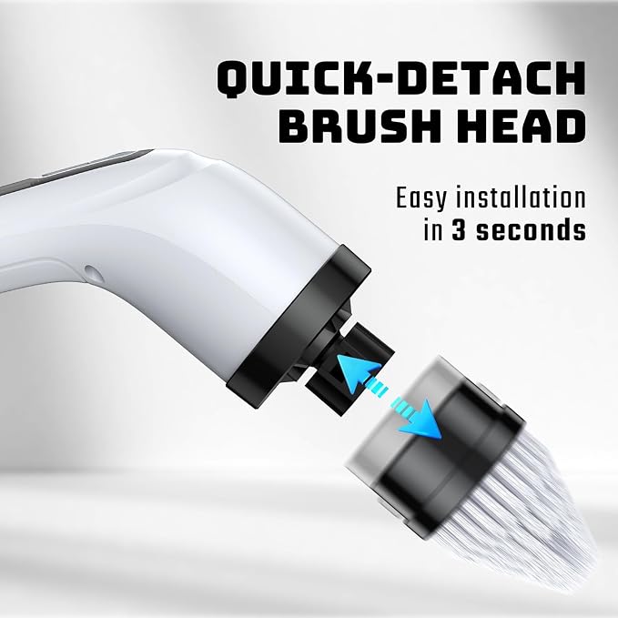 Electric Spin Scrubber for Bathroom: Shower Scrubber with Long Handle | Dual Speed Cordless Power Cleaning Scrub, 7 Brush Heads, IPX7 Waterproof Heavy Duty Cleaner Tools for Tub Tile Grout Wall