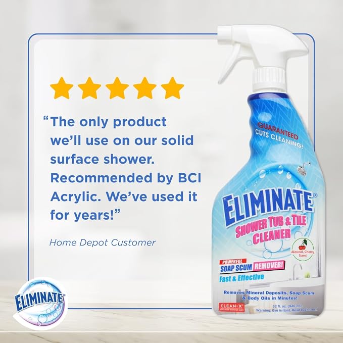 Clean-X Eliminate Shower Tub & Tile Cleaner- 32 fl oz. - Shower Cleaner. Powerful Cleaner removes soap scum and hard water minerals by UNELKO Invisible Shield (2 Pack)