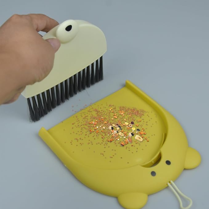 Mini Broom and Dustpan Set 6.2x6.3 Inches Compact Hand Broom for Desktop Table Countertop Car Office Kitchen Small Space Cleaning(Yellow)