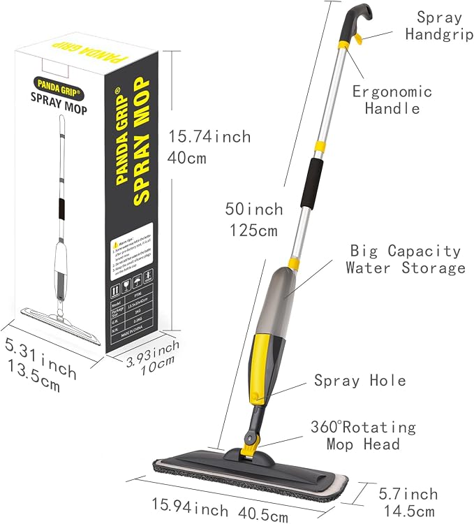 Wet Spray Mop for Floor Cleaning with 14 oz Bottle & 3 Microfiber Pads | Refillable bottle, washable pads, dry/wet use for home or commercial cleaning on hardwood, laminate, wood & ceramic floors
