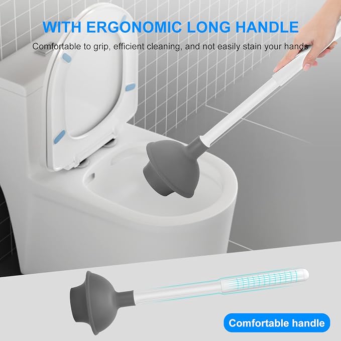 SetSail Toilet Brush and Plunger Set, 3 Pack Toilet Plungers for Bathroom with Holder Heavy Duty Toilet Bowl Brush and Holder Hidden for Deeply Cleaning,White