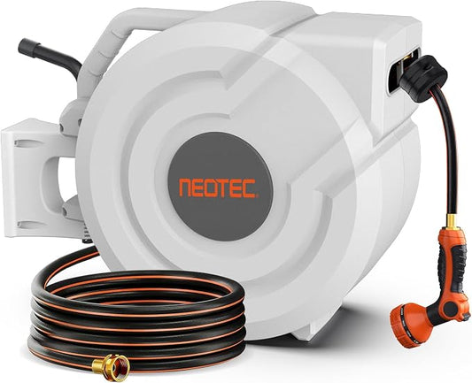 5/8 in 115ft Retractable Garden Hose Reel with Auto Rewind Any Length Lock Heavy Duty Hose Reel,9-Pattern Nozzle,180°Swivel,UV Resistant Wall Mount Water Hose Reel for Outdoor Garden Car Pet Patio