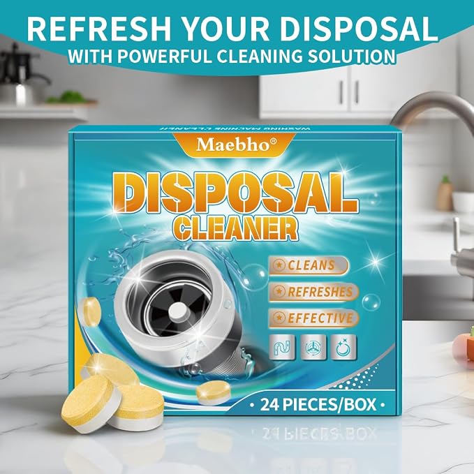 Garbage Disposal Cleaner and Deodorizer Tablets 24-Pack,Septic Safe Sink and Drain Foaming Clean Tablets,Quickly Eliminates Odors,Powerful Foaming Action,Lemon Scent – 1-Year Supply