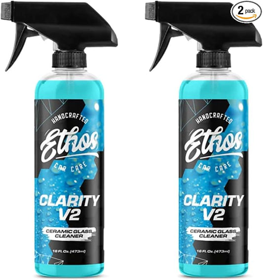 Ethos Clarity V2 – Ceramic Glass Cleaner & Windshield Water Repellent | Streak-Free Auto Glass Cleaner for Car Windows, Mirrors & Tinted Glass | Hydrophobic Protection