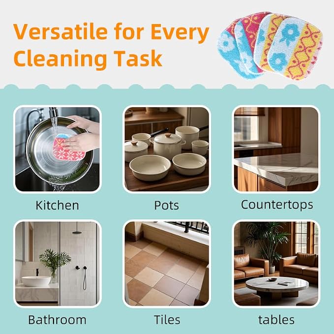 Amarelle Scrub,Eco-Friendly Reusable Dish Scrubbers for Washing Dishes,Soft Safe and Non-Scratch Scrubber, Durable Scouring Pad for Kitchen and Household Cleaning (Sunlit Carnival, 5-Pack)