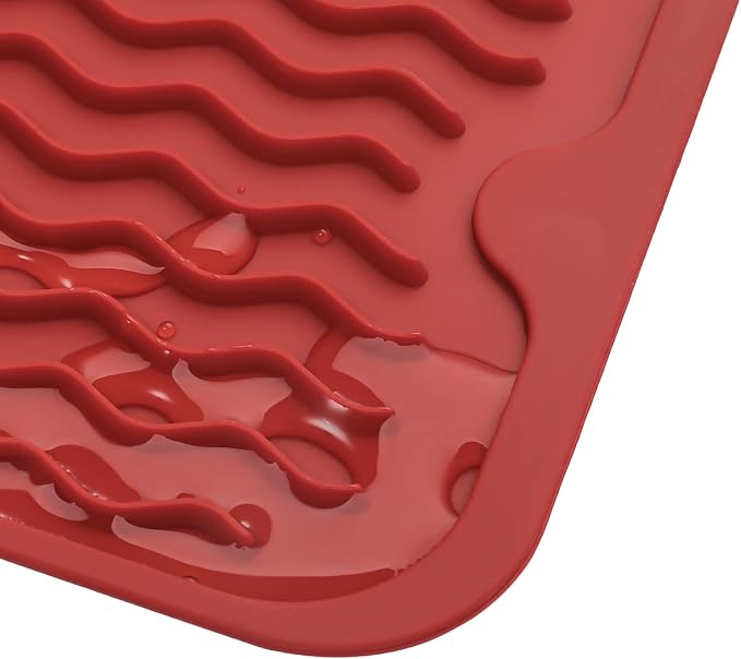 MicoYang Silicone Dish Drying Mat for Multiple Usage,Easy clean,Eco-friendly,Heat-resistant Silicone Mat for Kitchen Counter,Sink,Bar,Bottle,or Cup Red M 17 inches x 6 inches