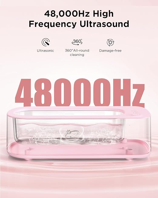 Ultrasonic Jewelry Cleaner Machine: 48KHz Ultra Sonic Cleaner for Jewelry,Eyeglass,Rings,Watch Band,Dentures,with Dual Cleaning Modes,350ML 304 Stainless Steel Tank,Gift for Wife,Mom,Daughter