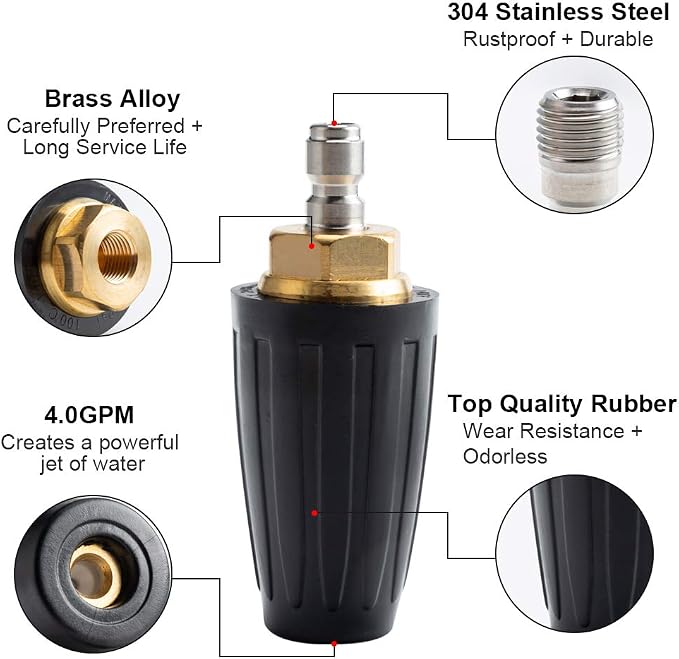 AURORA CAR Pressure Washer Tips Turbo Nozzle Pressure Washer 4000 PSI Max Rotating Pressure Washer Nozzle with 1/4'' Quick Connect for Cleaning Brick, Concrete, and Vinyl Surfaces，4.0 GPM 4.0 Orifice