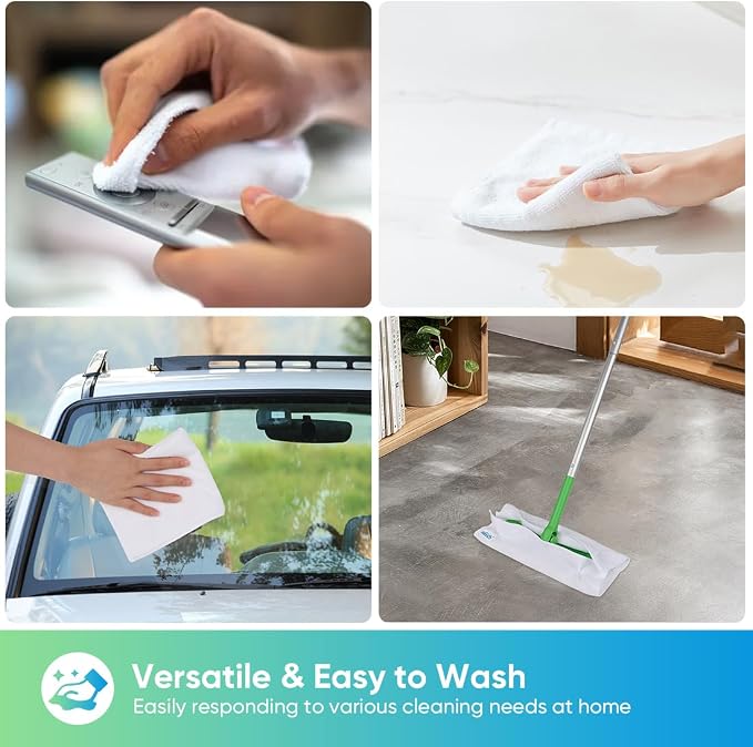 HOMEXCEL 24PK Microfiber Cleaning Cloth, Cleaning Rag for Home, 11.5x11.5in | Reusable, Lint Free, Scratch-Free and Highly Absorbent Towels for Kitchen, Window and Glass, Cars, White