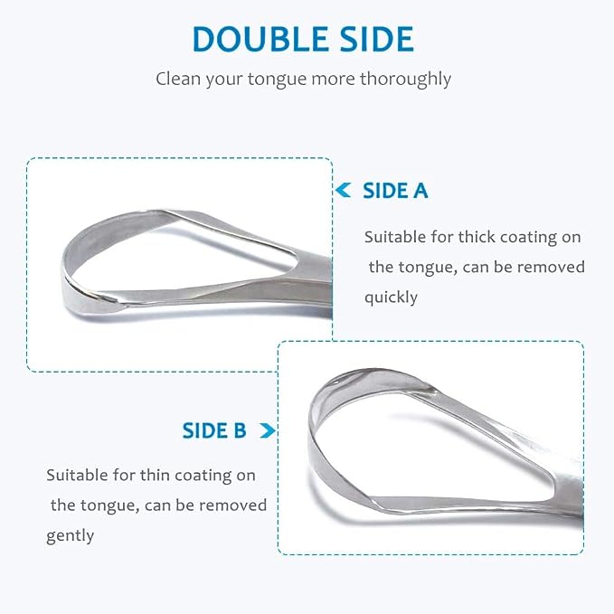 Cafhelp 2-Pack Tongue Scraper, 100% 304 Surgical Stainless Steel Tongue Cleaner for Both Adults and Kids, Professional Reduce Bad Breath Metal Tongue Scrapers, Help Your Oral Hygiene (with 2 cases)
