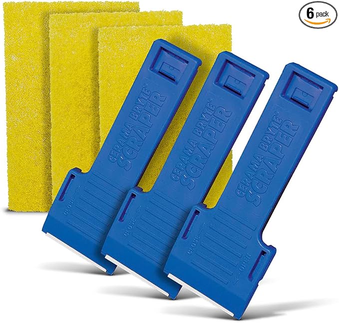 Cerama Bryte 6 Piece Cooktop Scraper & Pad Set, 3 Scrapers & 3 Pads