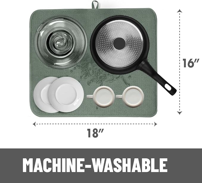 Bellemain XXL Dish Mat Microfiber Dish Drying Mat, Super absorbent (Green, 16" x 18")