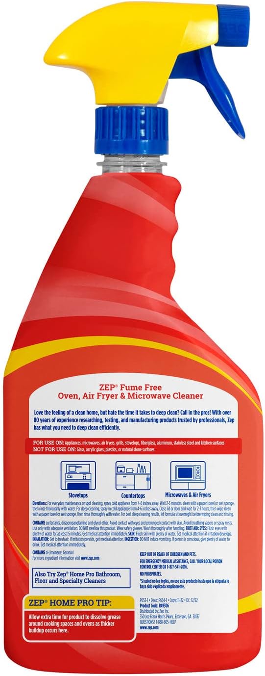 Zep Home Pro Fume-Free Oven, Air Fryer, & Microwave Cleaner - 24 Fl. Oz. (Case of 6) - R49306 - Eliminates tough grease, grime, and food residue without any harsh fume