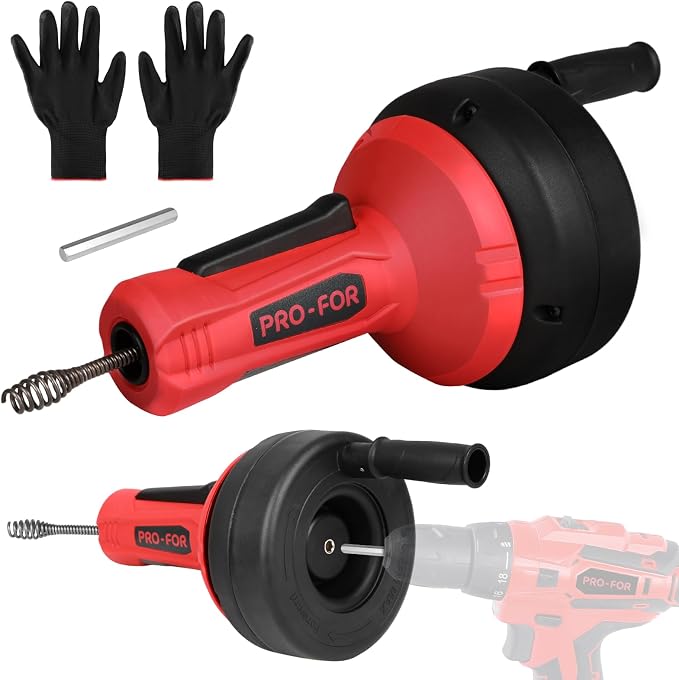 Drain Auger, 16.4FT Plumbing Snake Drain Clog Remover, Manual & Drill Powered Drain Snake for 0.75–2 Inch Pipes, Sink, Shower, Bathtub, Toilet, Kitchen Drain Cleaner Tool with Steel Cable