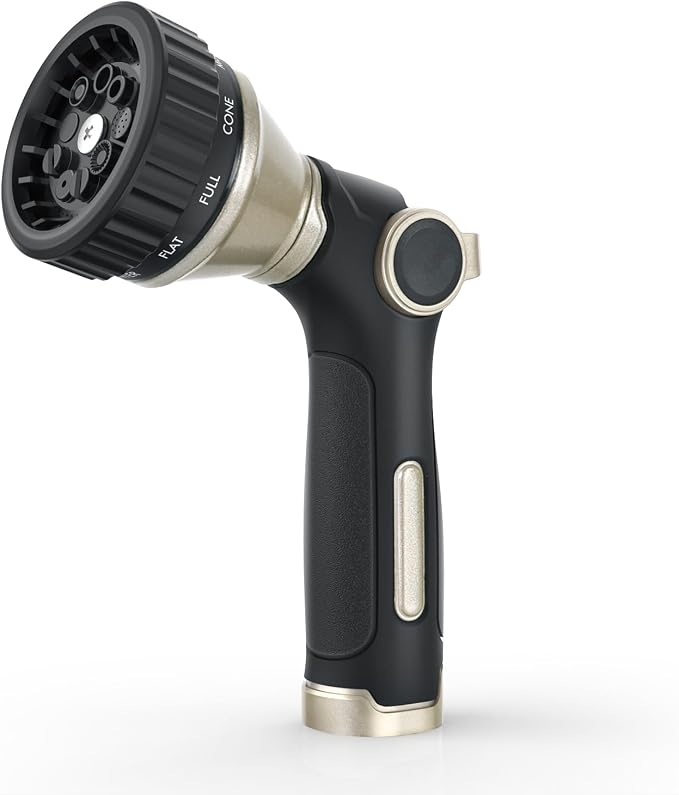 RESTMO Water Hose Nozzle Heavy Duty, Adjustable Hose Sprayer Thumb Control | Premium Zinc Alloy, 8 Adjustable Spray Patterns, Flow Control, TPR Rubberized, Ideal for Plants & Lawns, Cars & Pets, Black