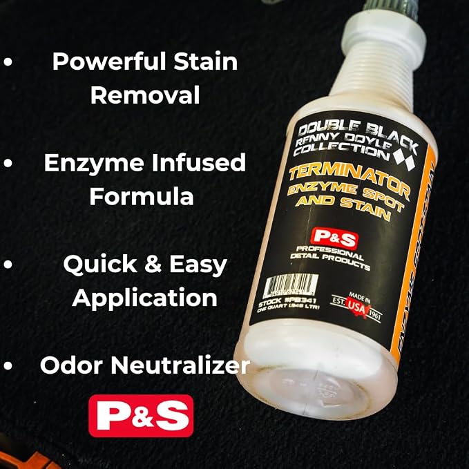 P & S PROFESSIONAL DETAIL PRODUCTS Terminator Enzyme Spot & Stain Remover – Professional Upholstery & Carpet Cleaner, Eliminates Grease, Dirt, Protein-Based Stains, Fresh Scent - 1 Gallon