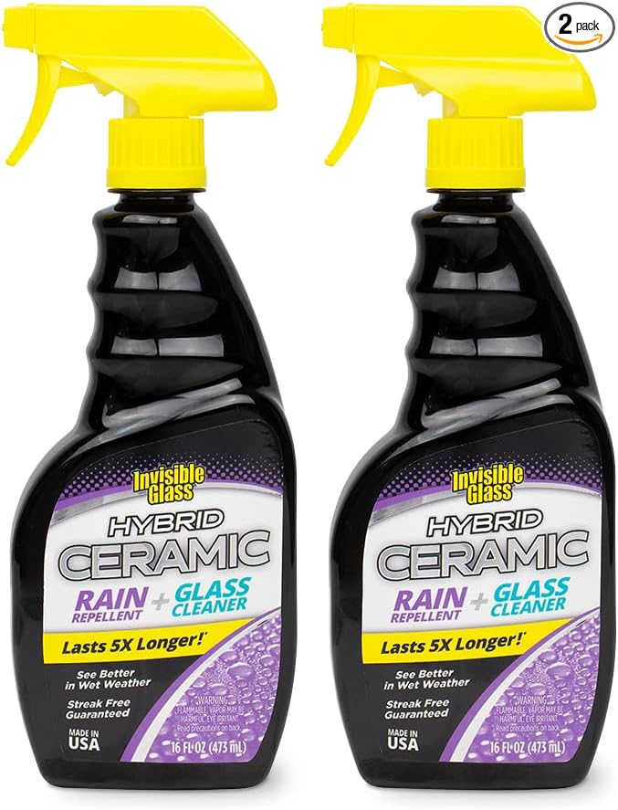 Invisible Glass 92183-2PK Hybrid Ceramic Rain Repellent and Glass Cleaner – Cleans & Protects Car Windows and Windshields with Long-Lasting Water-Repellent Si02 Technology – 16 fl oz (Pack of 2)