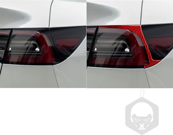 Red Real Carbon Fiber Trim for Tesla Accessories | for Model 3 2017-2022 / Model Y 2020-2024 Headlight Eyebrow Sticker Interior Thick Overlay Decal