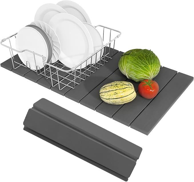 Hopegiver Stone Drying Mat for Kitchen Counter, 24" x 16" Quick Dry Diatomaceous Earth Dish Drying Mat, Super Absorbent, Non-Slip & Foldable, Modern Dark Gray Countertop Mat (DarkGray,24''x16'')