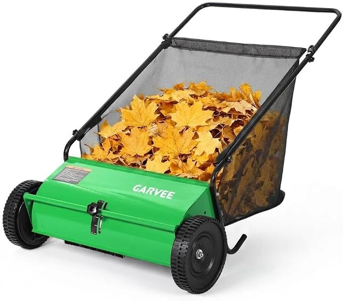 26 Inch Push Lawn Sweeper, Garden Lawn Sweeper Leaf and Grass Collector with 7 Cu.ft Mesh Bag, Adjustable Brush Height and 4 Spinning PP Brushes, Yard Sweeper for Leaves Grass Cleanup | with 7 Cu.ft Mesh Bag, Adjustable Brush Height and 4 Spinning PP B...