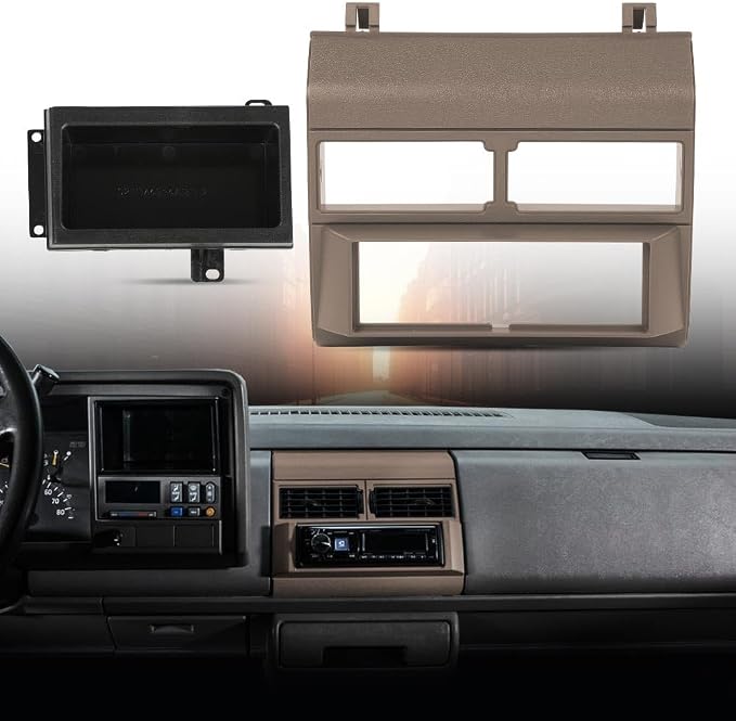 CHEDA Single Din Dash Kit Beige w/Storage Pocket | Fit 1992-1994 Chevy GMC Crew Cab Dually Blazer/ Fit 1988-1994 GMC Sierra Pickup