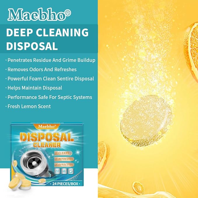 Garbage Disposal Cleaner and Deodorizer Tablets 24-Pack,Septic Safe Sink and Drain Foaming Clean Tablets,Quickly Eliminates Odors,Powerful Foaming Action,Lemon Scent – 1-Year Supply
