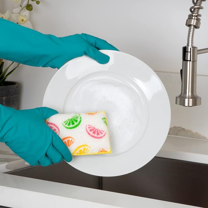 Smart Design Non Scratch Scrub Sponge with Bamboo Odorless Rayon Fiber - Set of 9 - Ultra Absorbent - Soft and Scrubber Side - Cleaning, Dishes, and Hard Stains - Prints