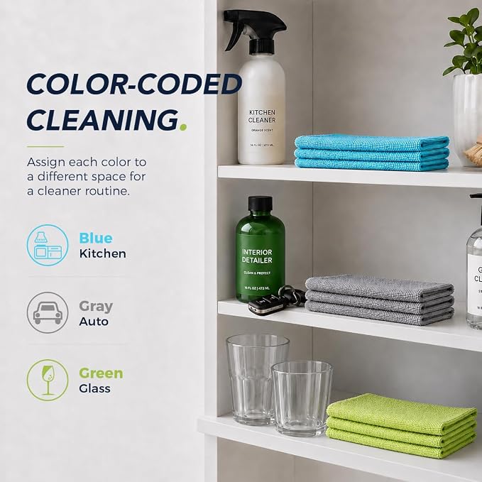 UNIMADE Microfiber Cleaning Cloth, 150 Pack Microfiber Towels for Cars | Reusable Paper Towels Lint Free Shop Rags with Box for Home Kitchen Automotive, 11"x 9", Blue & Grey & Green