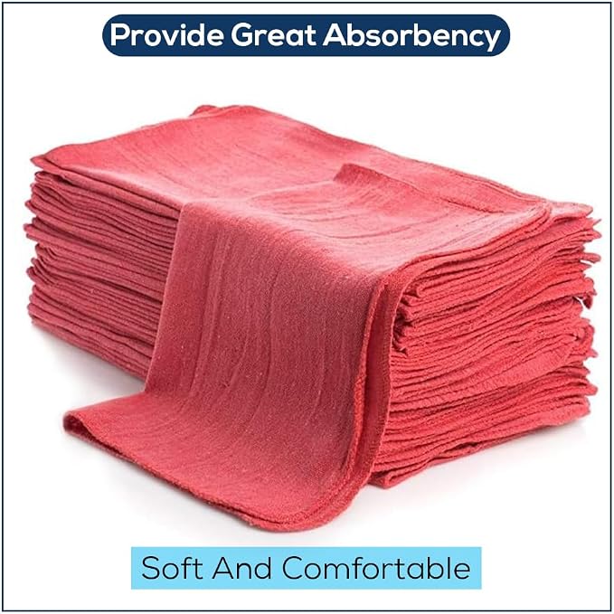 Simpli-Magic Cotton Shop Towels, Commercial Grade, Red, 145 Pack, Size: 14" x 12"
